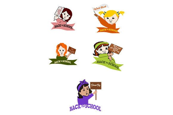 A Set of 5 Students with Sign: Graphics & Illustrations