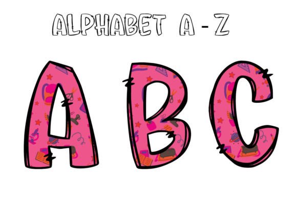 Back to School Alphabet Doodle Pink Graphics
