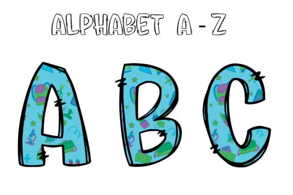 Back to School Alphabet Doodle Sky Blue Graphics