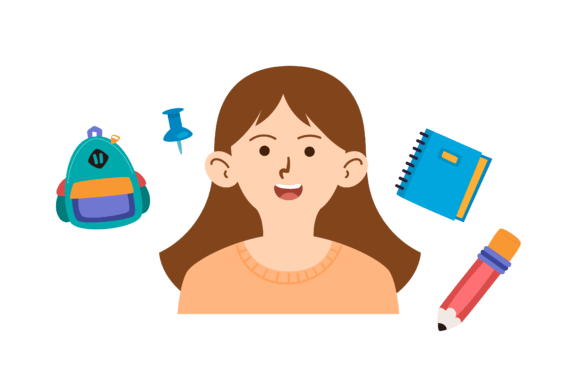 Back to School Girls with Stationery