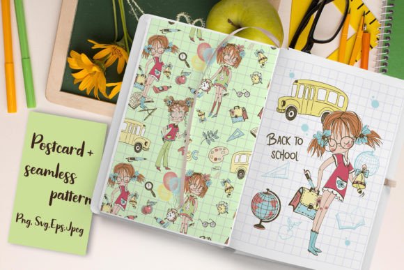 Bask to School.Girl 2. Graphics & Illustrations