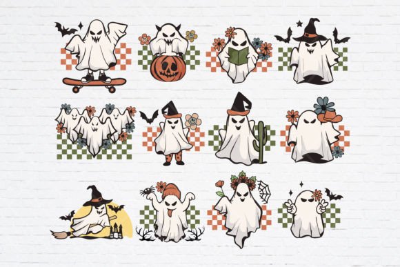 Retro Halloween Ghost Illustrations & Graphics