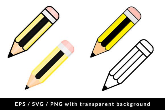 School Pencil with Eraser Icon Set: Graphics & Illustrations