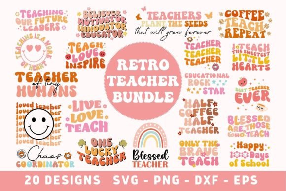 Teacher SVG Bundle, Retro Back to School Graphics